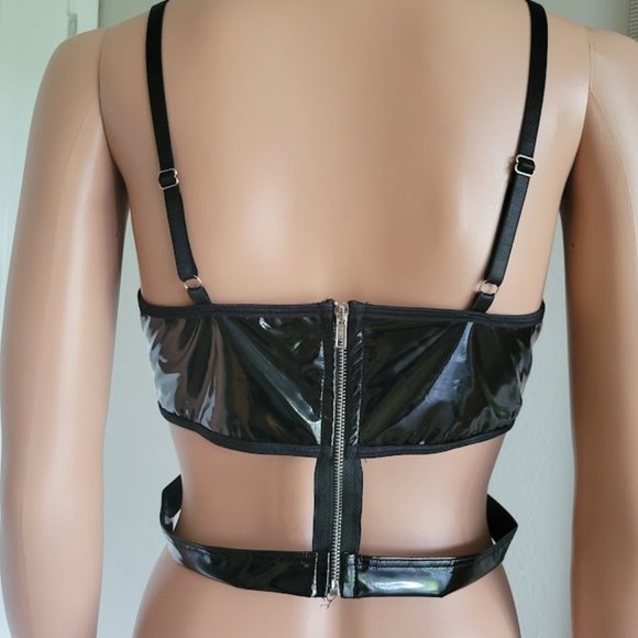 *SOLD* Black PU Bustier Top w/ Rhinestone Detail - NWOT - Picture 7 of 7